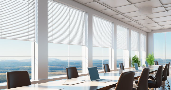 clean blinds in an office